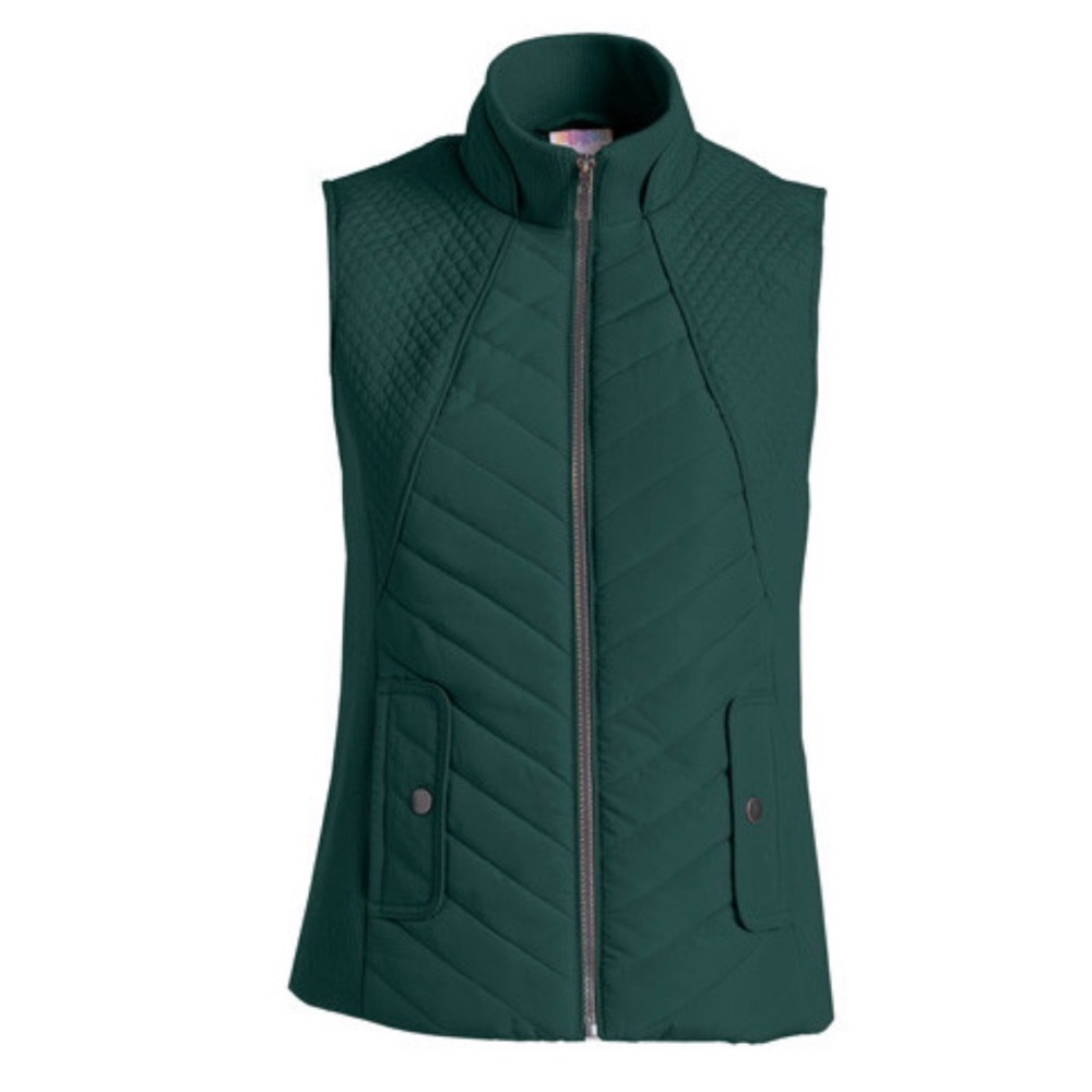 LuLaRoe Forest Green Hunter Quilted Vest NWT Womans Sz. Large Zipper Stretch - Picture 2 of 5